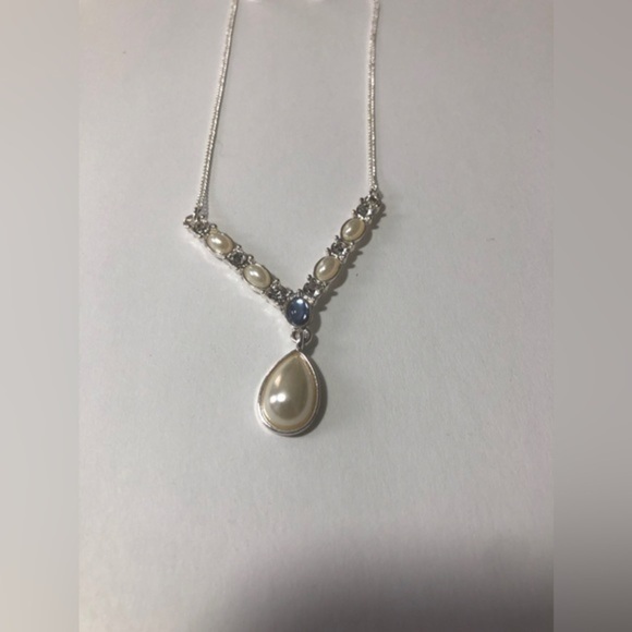 SHA 18" WHITE RHINESTONE PEARL TEARDROP PENDANT NECKLACE Jewerly Set - Picture 8 of 12